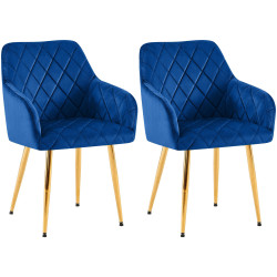 Ensemble de 2 chaises de salle à manger Monett, velours, bleu foncé