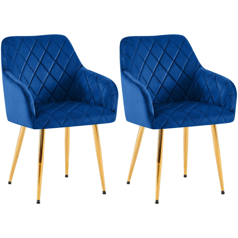 Ensemble de 2 chaises de salle à manger Monett, velours, bleu foncé