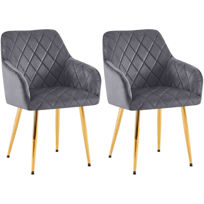 Ensemble de 2 chaises de salle à manger Monett, velours, gris foncé