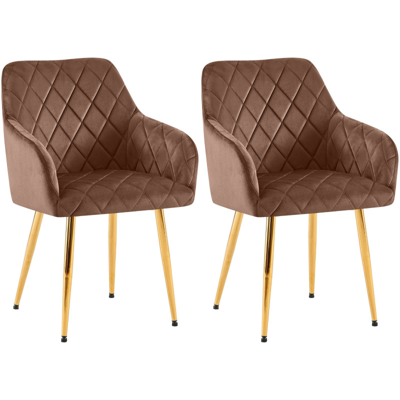 Ensemble de 2 chaises de salle à manger Monett, velours, marron