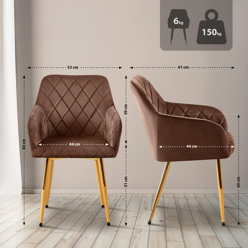 Ensemble de 2 chaises de salle à manger Monett, velours, marron