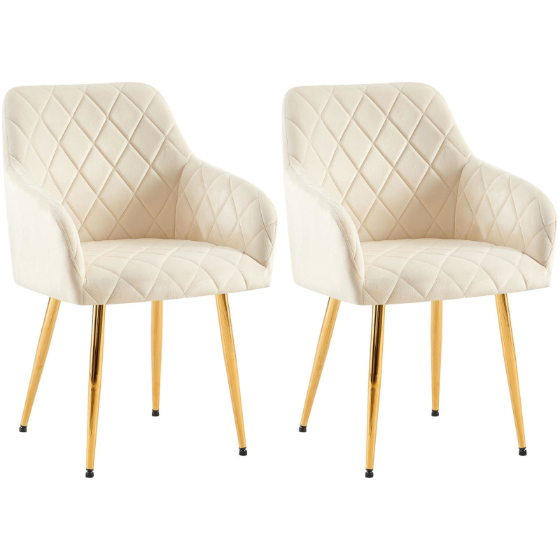 Ensemble de 2 chaises de salle à manger Monett en velours crème.