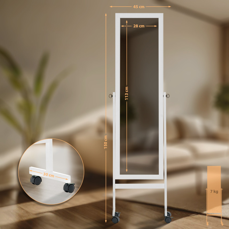Miroir sur pied carré blanc Yolanda