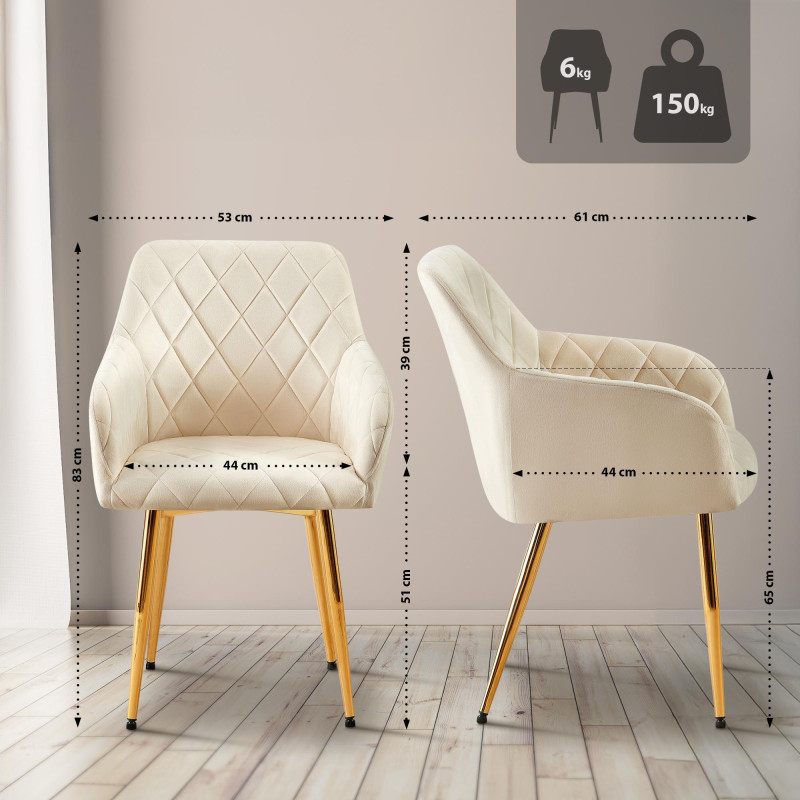 Ensemble de 2 chaises de salle à manger Monett en velours crème.