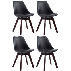 Ensemble de 4 chaises visiteurs Borneo V2 en similicuir noir noyer