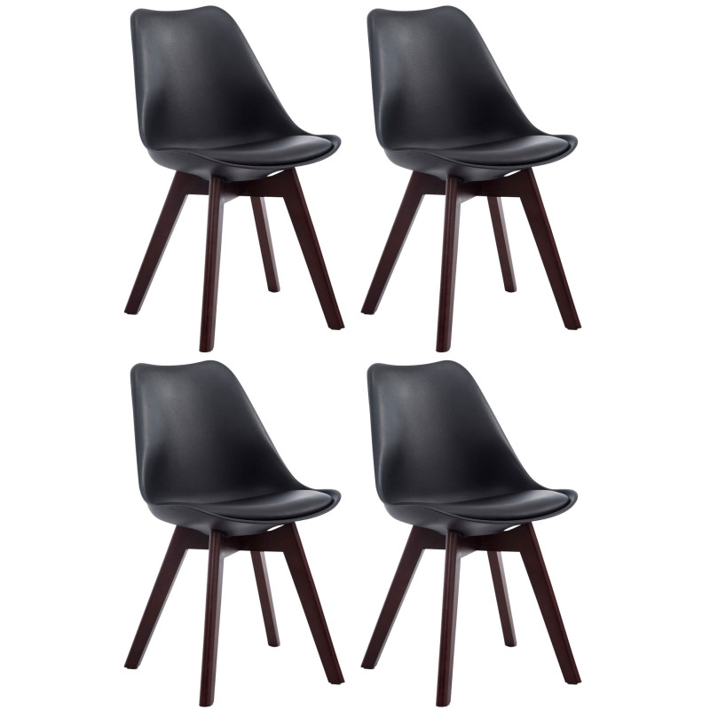 Ensemble de 4 chaises visiteurs Borneo V2 en similicuir noir noyer