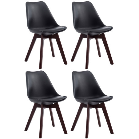 Ensemble de 4 chaises visiteurs Borneo V2 en similicuir noir noyer