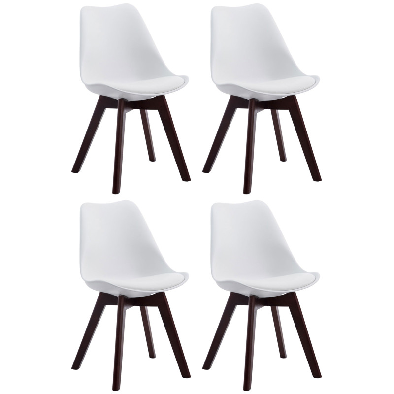 Ensemble de 4 chaises visiteurs Borneo V2 en similicuir blanc noyer
