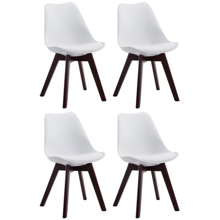 Ensemble de 4 chaises visiteurs Borneo V2 en similicuir blanc noyer