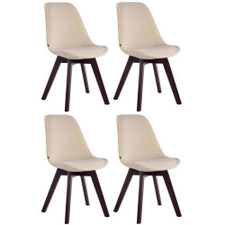 Ensemble de 4 chaises visiteurs Borneo V2, velours, noyer/crème