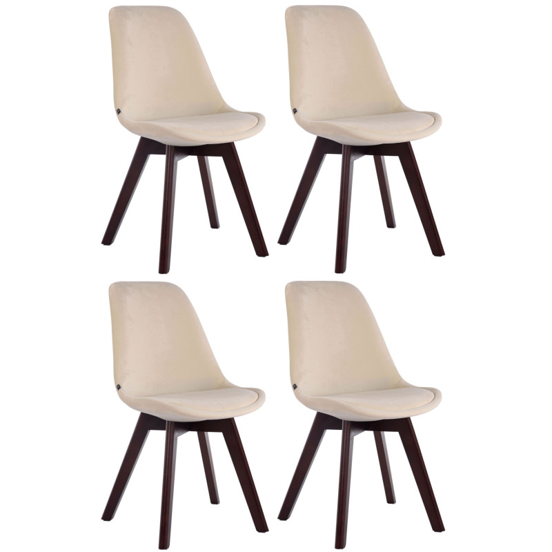 Ensemble de 4 chaises visiteurs Borneo V2, velours, noyer/crème