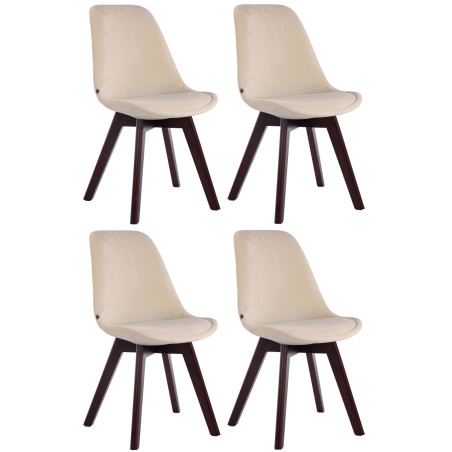 Ensemble de 4 chaises visiteurs Borneo V2, velours, noyer/crème