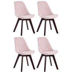 Ensemble de 4 chaises visiteurs Borneo V2, velours, noyer/rose