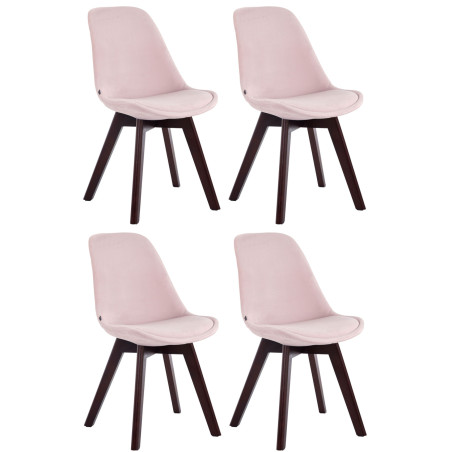 Ensemble de 4 chaises visiteurs Borneo V2, velours, noyer/rose