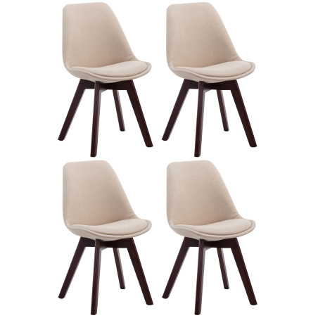 Ensemble de 4 chaises visiteurs Borneo V2 en tissu noyer crème