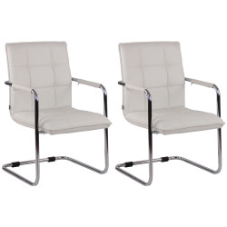 Ensemble de 2 chaises visiteurs Gandia, similicuir, chrome, blanc