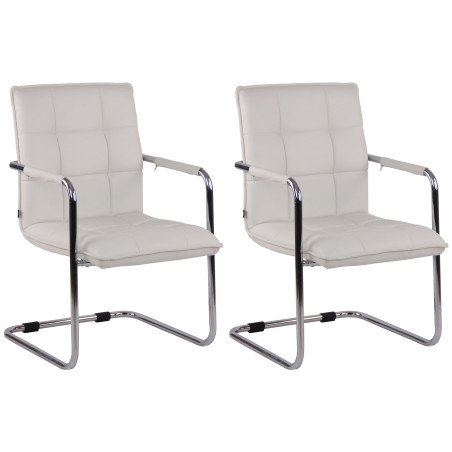 Ensemble de 2 chaises visiteurs Gandia, similicuir, chrome, blanc