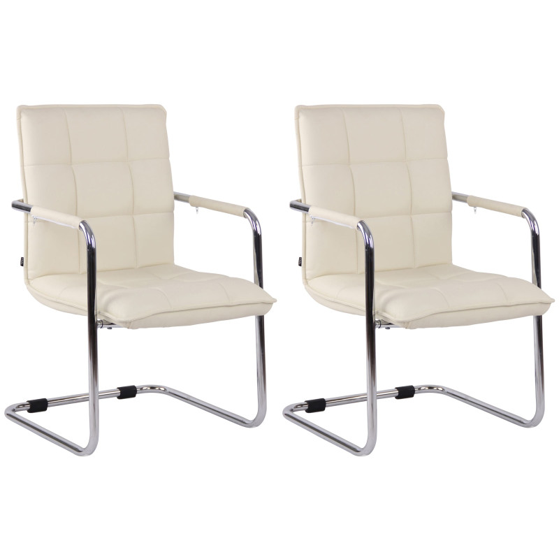 Ensemble de 2 chaises visiteurs Gandia, similicuir, chrome et crème