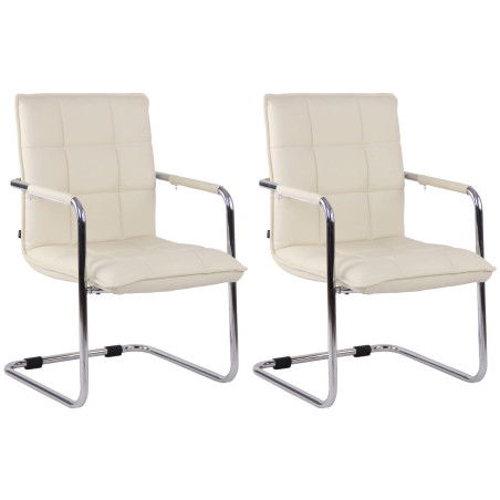 Ensemble de 2 chaises visiteurs Gandia, similicuir, chrome et crème