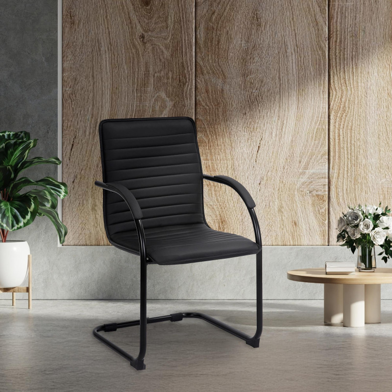 Lot de 2 chaises visiteurs Tira, similicuir, noir/noir