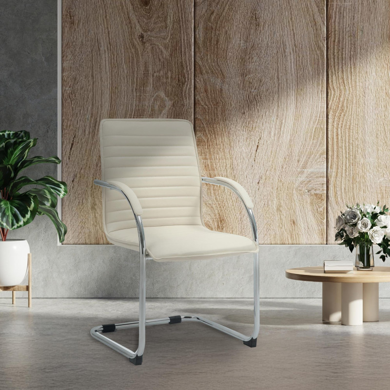 Ensemble de 2 chaises visiteurs Tira en similicuir crème