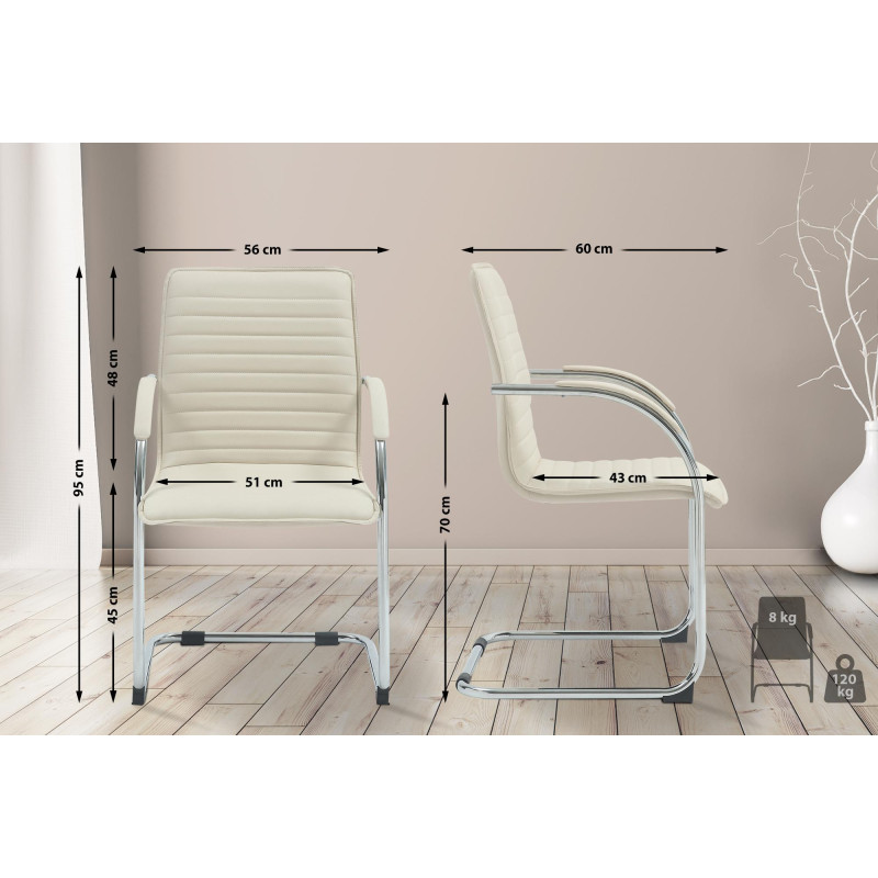 Ensemble de 2 chaises visiteurs Tira en similicuir crème