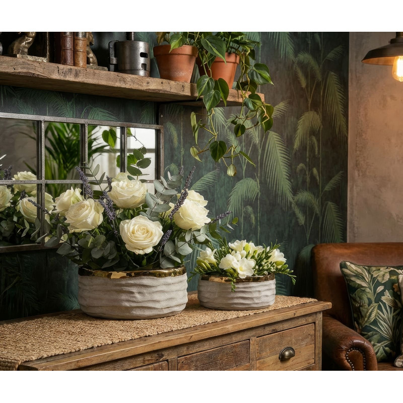 Ensemble de 2 cache-pots Lima – vases bas design – Ø 22,5 x 10,5 cm et Ø 18 x 8,5 cm