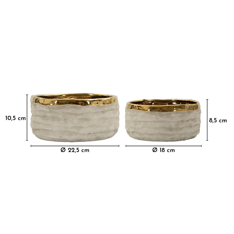 Ensemble de 2 cache-pots Lima – vases bas design – Ø 22,5 x 10,5 cm et Ø 18 x 8,5 cm