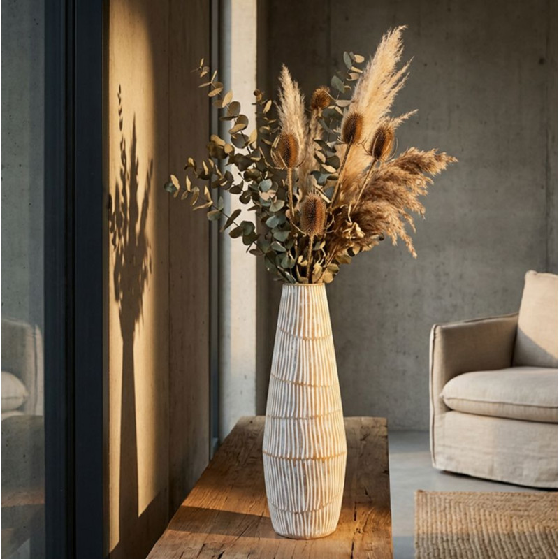 Vase en résine Hanoï – vase contemporain – Ø 17 x 47 cm (ouverture Ø 6 cm)