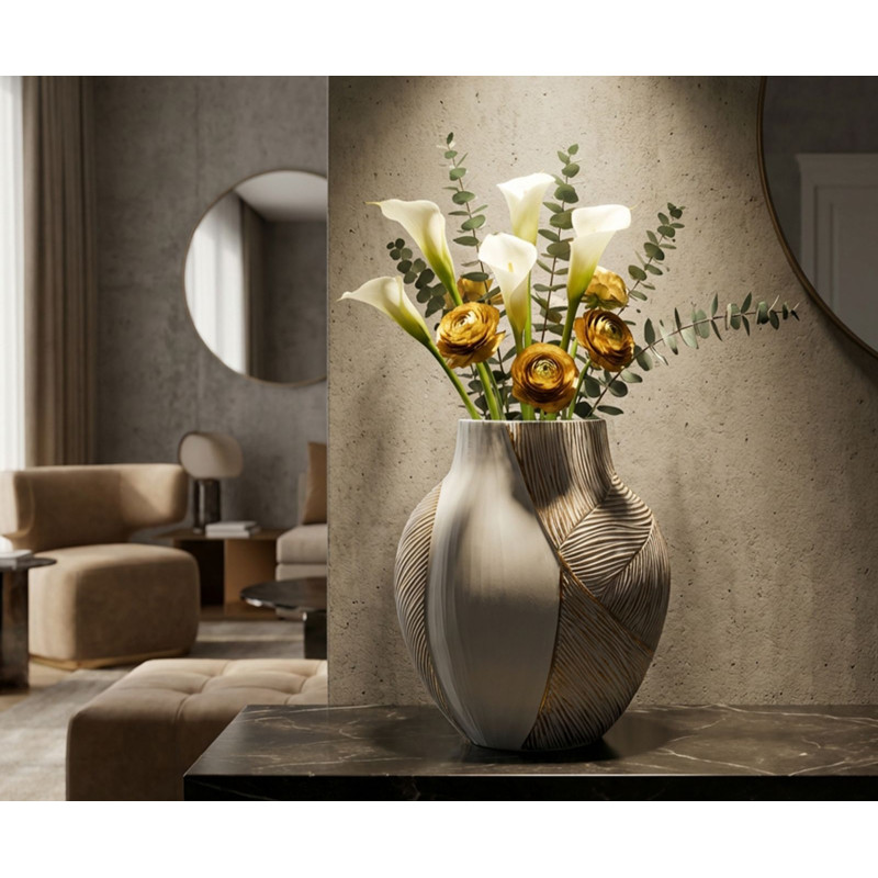 Vase en résine Ho Chi Minh – vase design moderne – 27 x 11,5 x 31 cm (ouverture 12 x 6 cm)