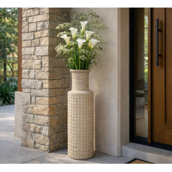 Vase d’extérieur en sable – vase contemporain – Ø 24,5 x 97 cm (ouverture Ø 14 cm)