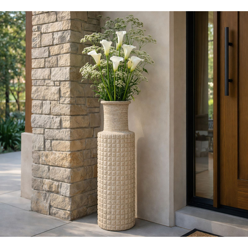 Vase d’extérieur en sable – vase contemporain – Ø 24,5 x 97 cm (ouverture Ø 14 cm)