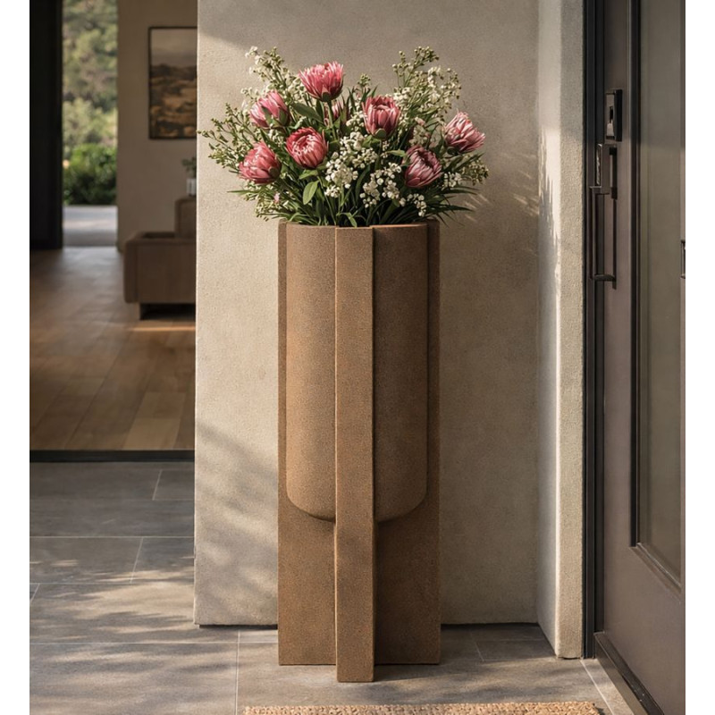 Porte-vase extérieur Moai – cache-pot design – Ø 42 x 101 cm (ouverture Ø 34 cm)