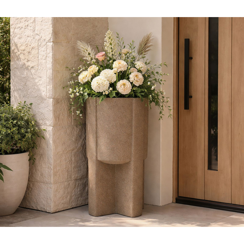 Porte-vase extérieur Moai – cache-pot contemporain – Ø 39 x 80,5 cm (ouverture Ø 30 cm)