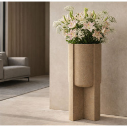 Porte-vase extérieur Moai – cache-pot contemporain – Ø 39 x 80,5 cm (ouverture Ø 30 cm)