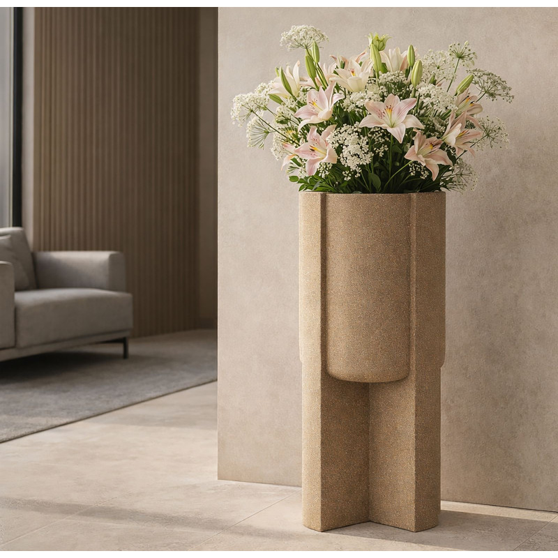 Porte-vase extérieur Moai – cache-pot contemporain – Ø 39 x 80,5 cm (ouverture Ø 30 cm)