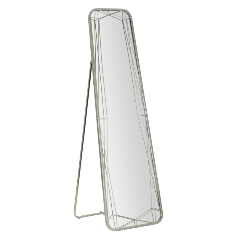 Miroir sur pied argenté – miroir glamour – 46 x 2 x 54 x 153 cm (miroir 43 x 150 cm)