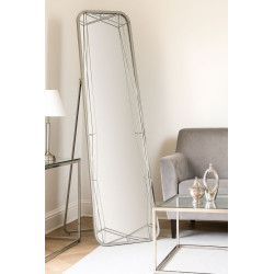 Miroir sur pied argenté – miroir glamour – 46 x 2 x 54 x 153 cm (miroir 43 x 150 cm)