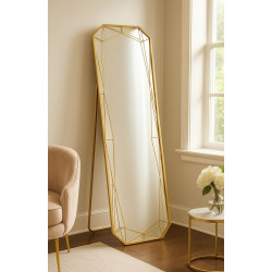 Miroir sur pied doré – miroir glamour design – 46 x 2 x 57 x 153 cm (miroir 43 x 150 cm)