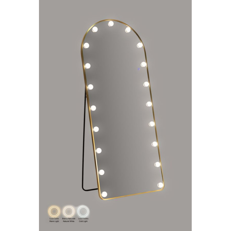 Miroir sur pied LED Hollywood arc – miroir lumineux design – 70 x 6 x 45 x 170 cm (3 couleurs)