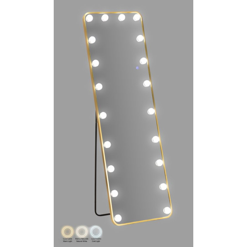 Miroir sur pied LED Hollywood rectangulaire – miroir lumineux moderne – 50 x 6 x 45 x 160 cm (3 couleurs)