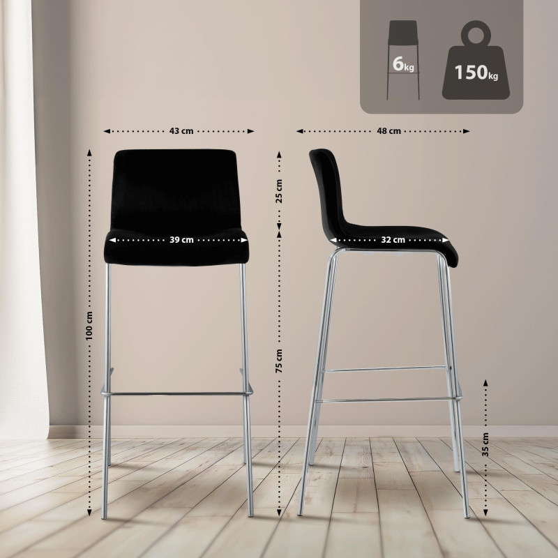 Tabouret de bar chromé à 4 pieds en velours Hover