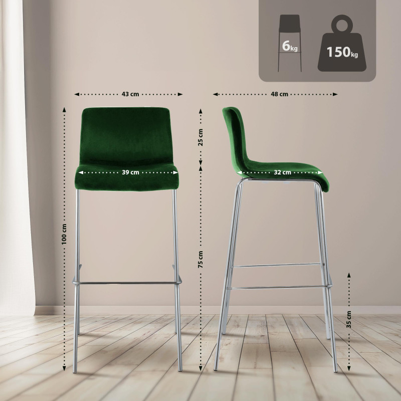 Tabouret de bar chromé à 4 pieds en velours Hover