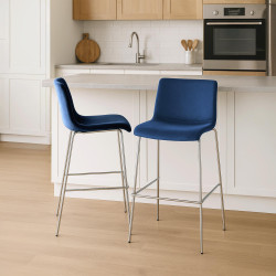 Tabouret de bar chromé à 4 pieds en velours Hover
