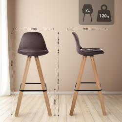 Lot de 2 tabourets de bar Corbin tissu carré