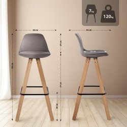 Lot de 2 tabourets de bar Corbin tissu carré