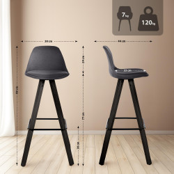 Lot de 2 tabourets de bar Corbin tissu carré