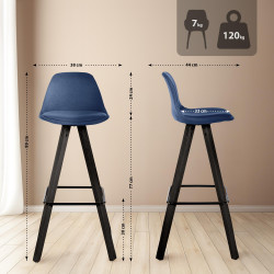 Lot de 2 tabourets de bar Corbin tissu carré