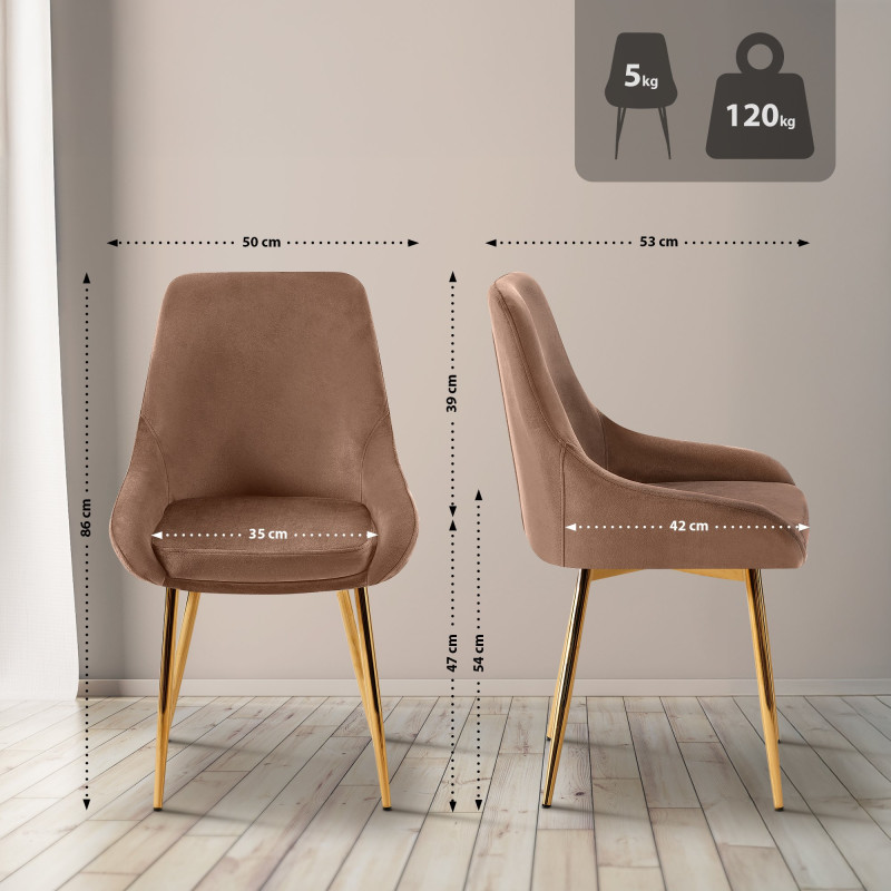 Lot de 2 chaises de salle à manger Elmira en velours doré