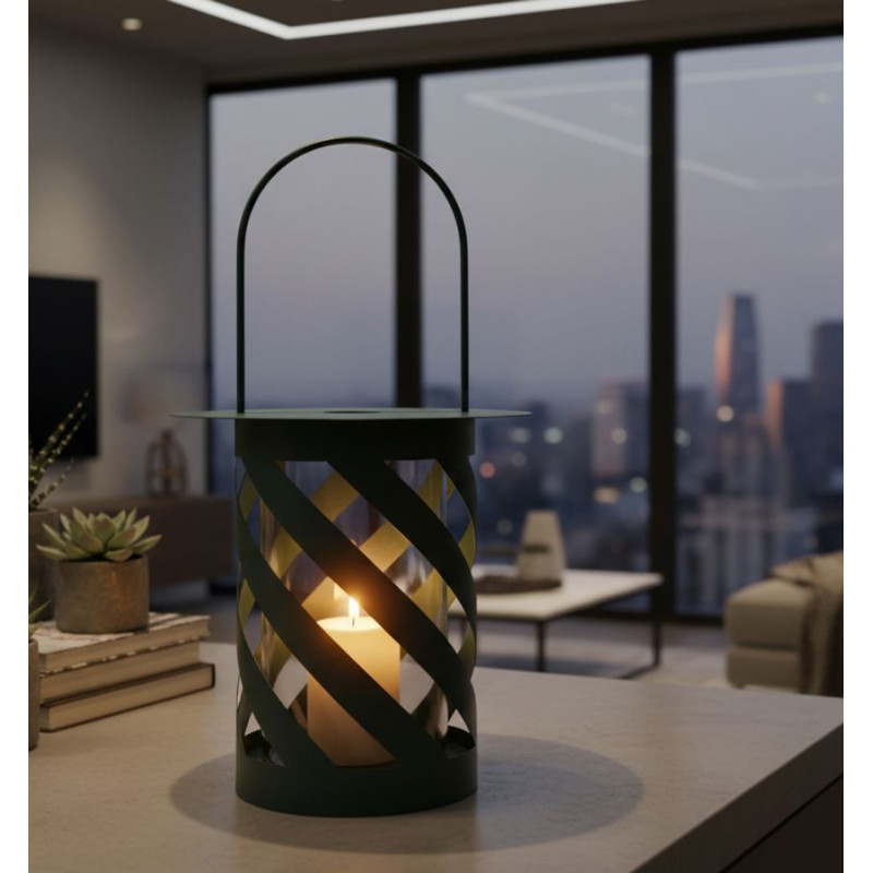 Lanterne Twist Saturn Teal – lanterne contemporaine – Ø 23 x 43 cm